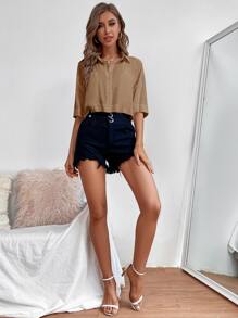 Chiquease Drop Shoulder Patch Pocket Shirt - Camel - View 5