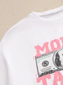 SHEIN EZwear 標語圖案超大號T恤 - 白色 - 查看 4