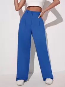 SHEIN EZwear 素色闊腿褲 - 藍色 - 查看 3