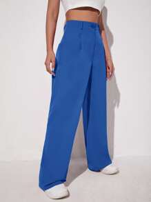 SHEIN EZwear 素色闊腿褲 - 藍色 - 查看 5