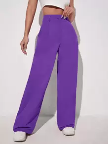 SHEIN EZwear Pantalones de pierna ancha unicolor - Morado Violeta - Ver 1