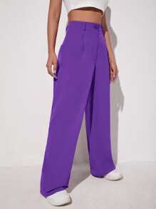 SHEIN EZwear Pantalones de pierna ancha unicolor - Morado Violeta - Ver 3
