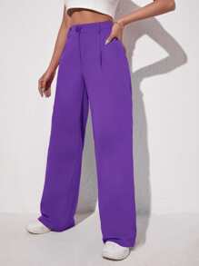 SHEIN EZwear Pantalones de pierna ancha unicolor - Morado Violeta - Ver 4