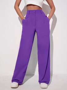 SHEIN EZwear Pantalones de pierna ancha unicolor - Morado Violeta - Ver 5