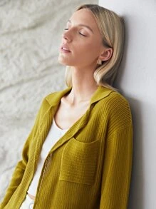 SHEIN Essnce Women Casual Design Cardigan - Mustard Yellow - View 7