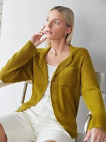 SHEIN Essnce Women Casual Design Cardigan - Mustard Yellow - View 9