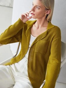 SHEIN Essnce Women Casual Design Cardigan - Mustard Yellow - View 10