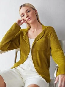 SHEIN Essnce Women Casual Design Cardigan - Mustard Yellow - View 11
