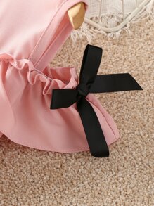 Niñas Vestido con lazo lateral de hombros descubiertos ribete con fruncido - Rosa Pálido - Ver 4