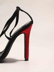 Xăng đan Cao gót Nữ Đề can Hoa Dải mỏng Đúng mốt - màu đen - Xem 4