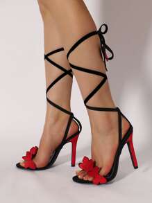 Xăng đan Cao gót Nữ Đề can Hoa Dải mỏng Đúng mốt - màu đen - Xem 5