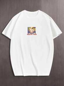 Manfinity Hypemode 男士日文和人像圖案T恤 - 白色 - 查看 2