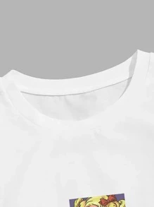 Manfinity Hypemode 男士日文和人像圖案T恤 - 白色 - 查看 4