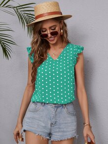 Áo sơ mi nữ Xù Buộc lại Chấm bi Boho - màu xanh lá - Xem 3