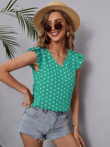 Áo sơ mi nữ Xù Buộc lại Chấm bi Boho - màu xanh lá - Xem 4