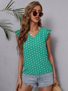 Áo sơ mi nữ Xù Buộc lại Chấm bi Boho - màu xanh lá - Xem 5