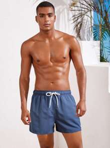 Manfinity Men Drawstring Waist Swim Trunks - Dusty Blue - View 1