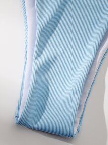 SHEIN Swim Summer Beach Ribbed Bikini Set Adjustable Strap Cami Top & Tie Side Thong Bottom 2 Piece Bathing Suit - Baby Blue - View 4