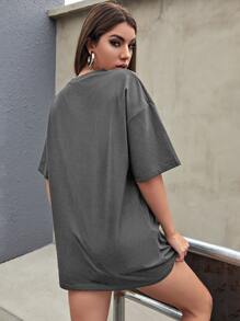 Flirla Slogan Graphic Oversized Tee
