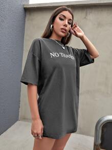 Flirla Slogan Graphic Oversized Tee