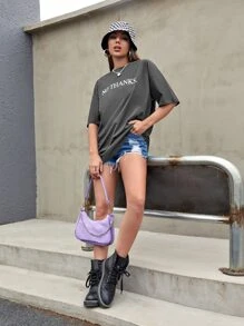 Flirla Slogan Graphic Oversized Tee