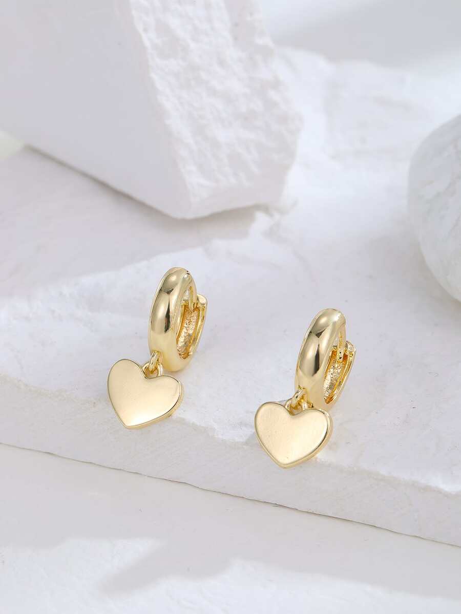 Heart Drop Earrings - Yellow Gold - View 1