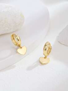 Heart Drop Earrings - Yellow Gold - View 2