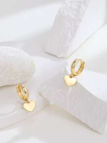Heart Drop Earrings - Yellow Gold - View 4