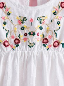 Baby Floral Embroidered Ruffle Sleeve Keyhole Back Dress - White - View 4
