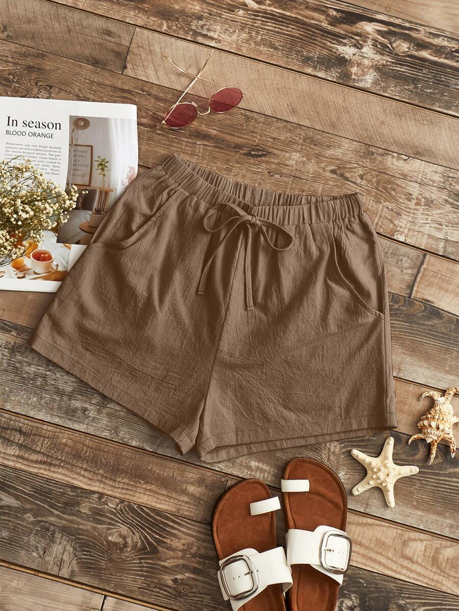 SHEIN LUNE 前結飾素色短褲