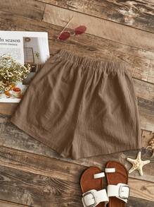 SHEIN LUNE 前結飾素色短褲