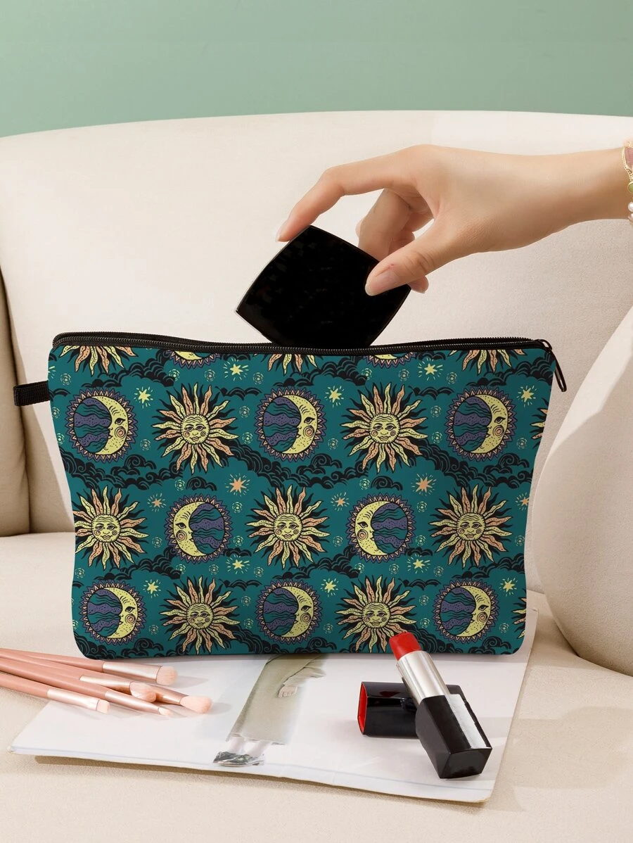 卡通太陽和月亮印花拉鍊化妝包 - 彩色 - 查看 1