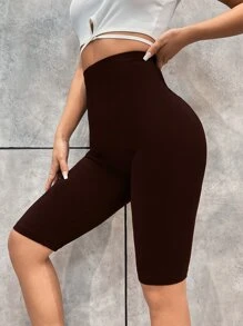 SHEIN Unity 素色騎行褲 - 巧克力棕 - 查看 1