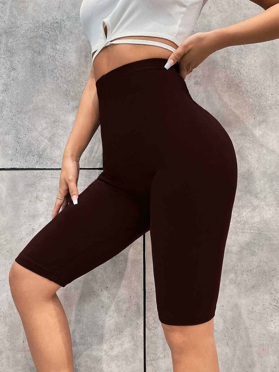 SHEIN Unity 素色騎行褲 - 巧克力棕 - 查看 1