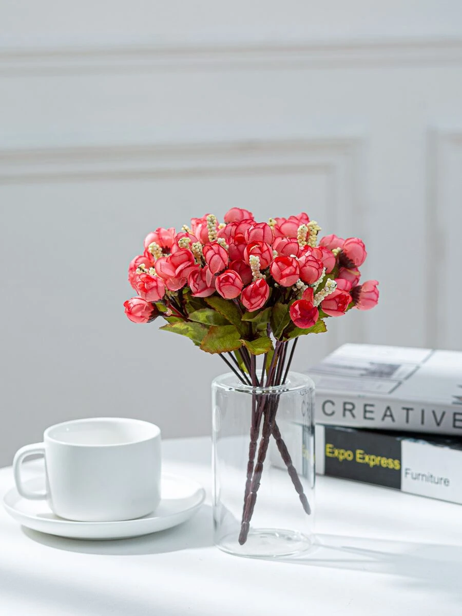 Hoa nhân tạo 1 nhánh với đầu 15 chiếc - Hồng - Xem 1