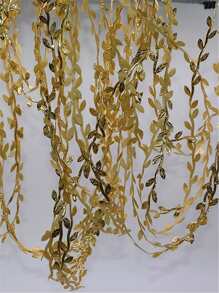 1pc Artificial Leaf Vine, 5M Gold Metallic Polyester Vine String, For Home Background Decoration, Party Supply,Fake Plants,Fall Decor,Room,Desk,Garden Decor,Room Decoration Stuff - Gold - View 2
