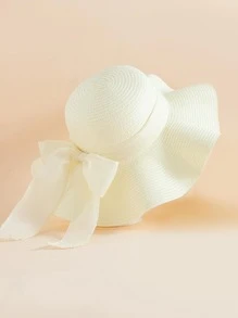 1個女士波浪邊緣絲帶裝飾沙灘遮陽帽,適用於春/夏假期 - 米色 - 查看 1