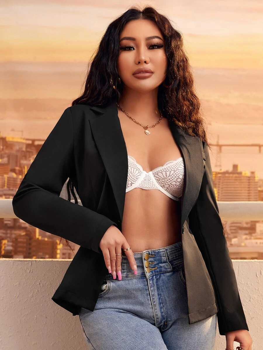 SHEIN SXY Solid Lapel Neck Single Button Blazer In Fall/Winter - Black - View 1