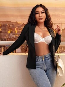 SHEIN SXY Solid Lapel Neck Single Button Blazer In Fall/Winter - Black - View 5