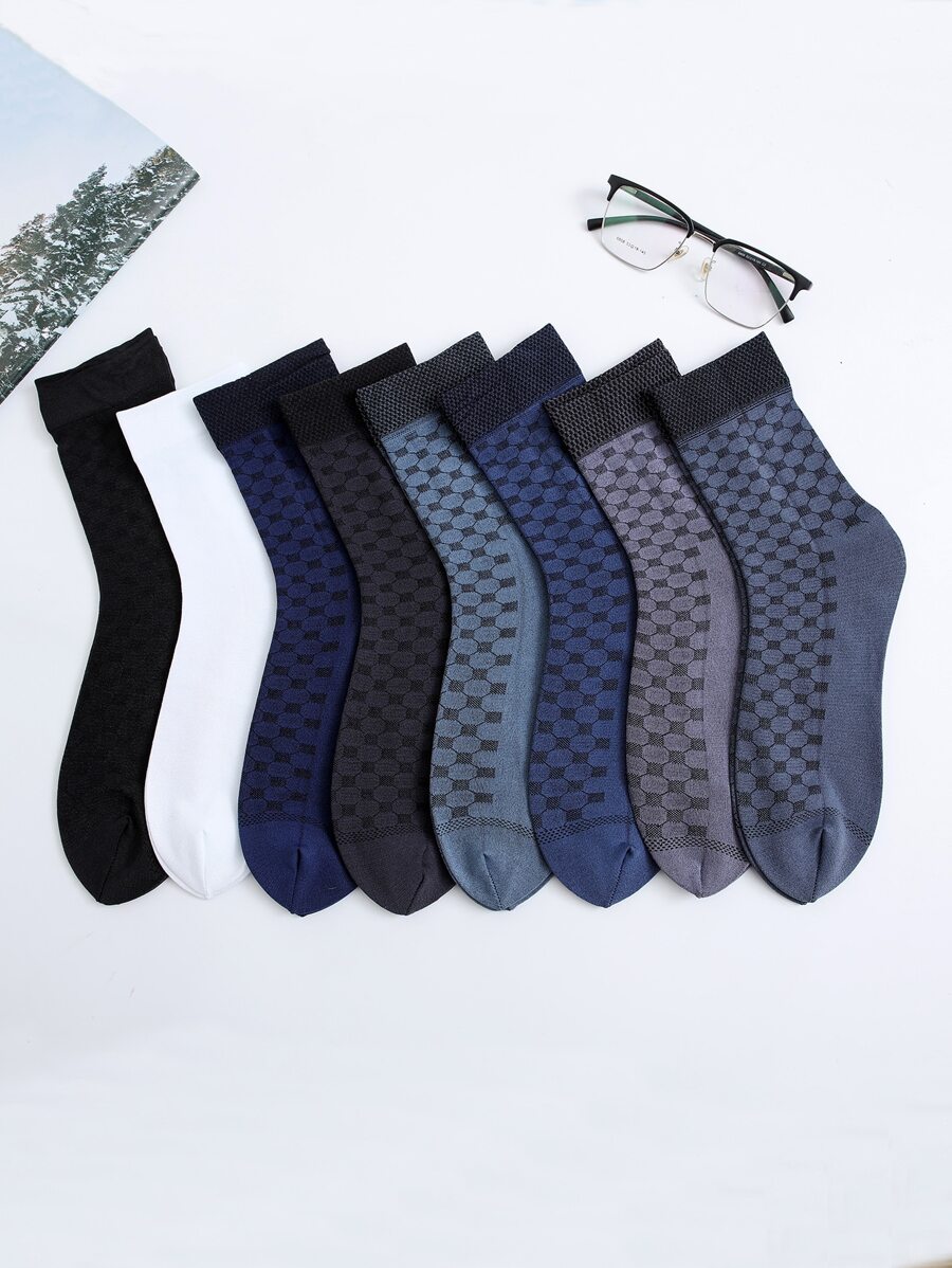 8雙男士幾何圖案中筒襪 - 彩色 - 查看 1