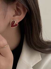 Andkiss Heart Shaped Stud Earrings - Multicolor - View 4