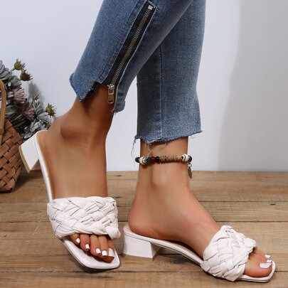 Braided Detail Chunky Heeled Mule Sandals