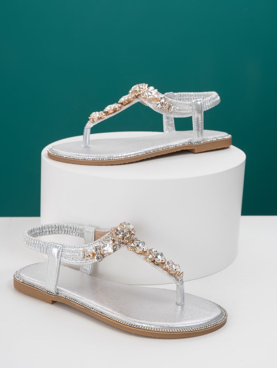 Dép bệt Nữ Ngọc trai màu trơn Hấp dẫn Đúng mốt - Bạc - Xem 1