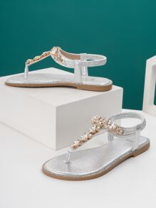 Dép bệt Nữ Ngọc trai màu trơn Hấp dẫn Đúng mốt - Bạc - Xem 4