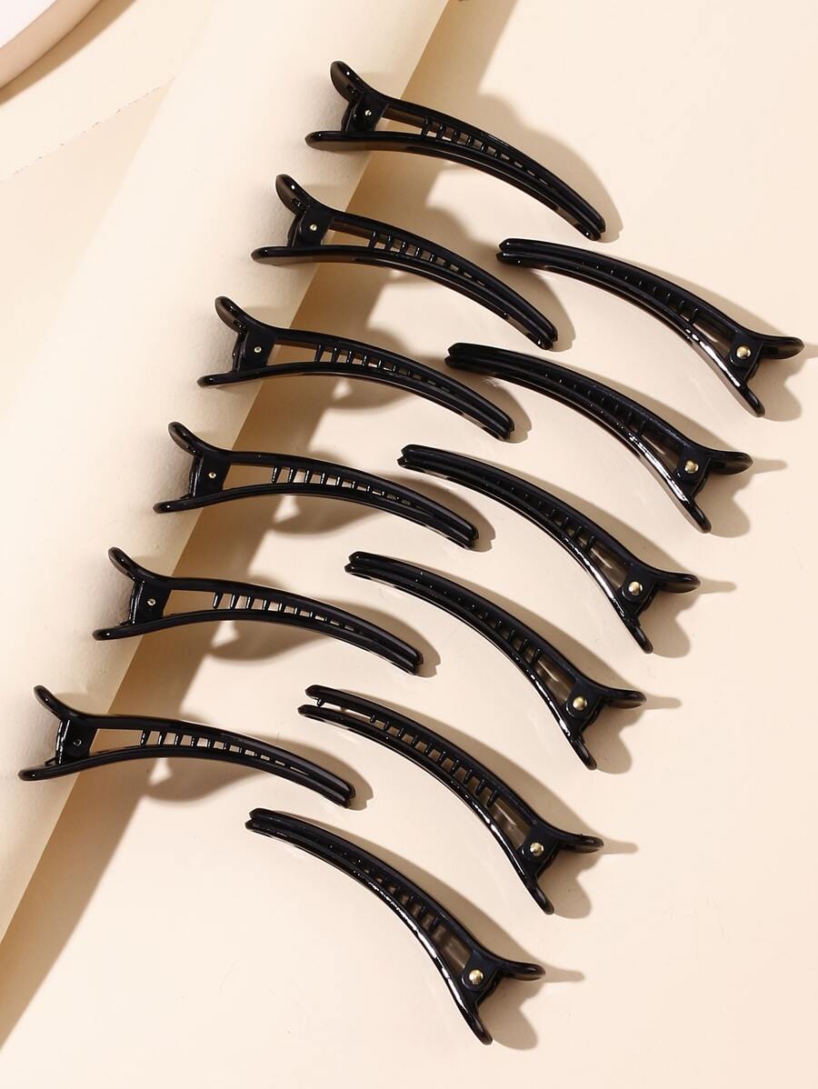 12 piezas Pinzas de pelo simples para mujer, pinzas de garra casuales, pasadores de pelo, artículos escolares - Negro - Ver 1