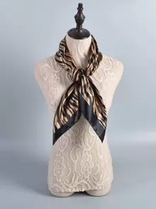 1pc Zebra Striped Bandana Classic Silky Square Scarf For Outdoor All Seasons Bandana,Hair Band,Head Band Ideal For Dressing Up Your Look - Coffee Brown - View 3