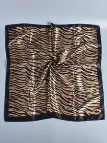 1pc Zebra Striped Bandana Classic Silky Square Scarf For Outdoor All Seasons Bandana,Hair Band,Head Band Ideal For Dressing Up Your Look - Coffee Brown - View 5