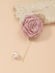Faux Pearl & Flower Decor Boutonniere - Hồng - Xem 2