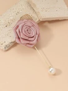 Faux Pearl & Flower Decor Boutonniere - Hồng - Xem 3