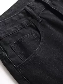 ROMWE MEN Hombres Jeans desgarro - Negro - Ver 4